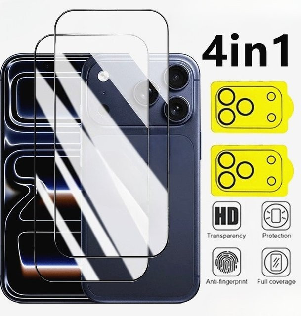 2er-Set ultraklare Vollbildschutzfolie und HD-Kameraobjektivglas für Apple iPhone 17 16 15 14 13 12 11 Pro Max Plus in Transparent - Bild 1
