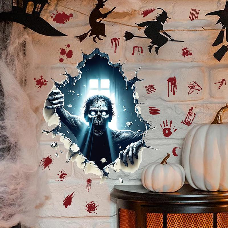 Halloween 3D-Effekt Wandaufkleber mit Zombies und Geistern, wasserfester und abnehmbarer Wanddurchbruch-Aufkleber in Multicolor - Bild 2