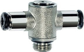 Riegler T-Steckverschraubung click-clock drehbar Messing Silber M5 Schlauch-Ø 6 mm - Bild 1
