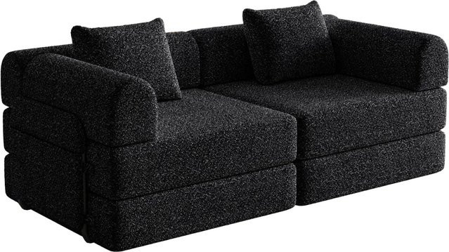 PXloue 2-in-1 Schlafsofa als 2-Sitzer mit Bettfunktion, Chenille-Bezug in Khaki, Metallrahmen und Armlehnen, B/T/H: 184 x 69 x 40 cm - Bild 1