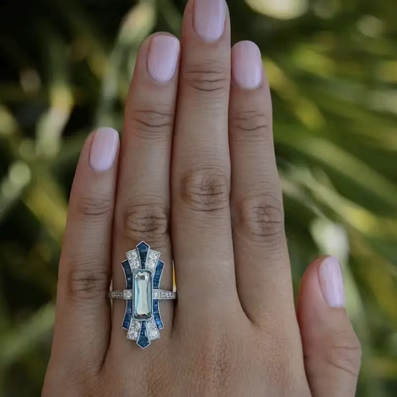 Huitan Ring, Silber, Blau, Zirkonia, Damen - Bild 2