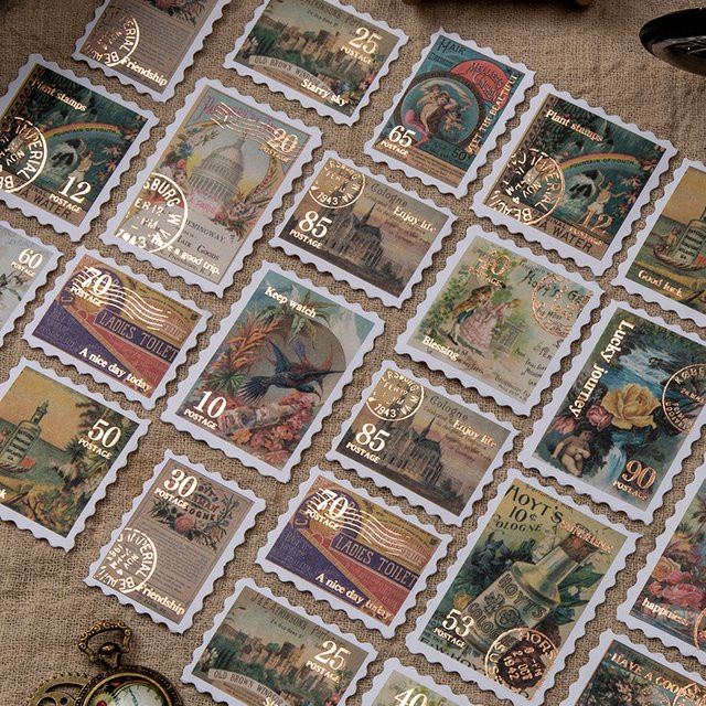 6style Reise-Philatelisten-Stempel Set, 30 Stück dekorative Goldaufkleber für Scrapbook, Tagebuch und Schreibwaren-Alben - Bild 1