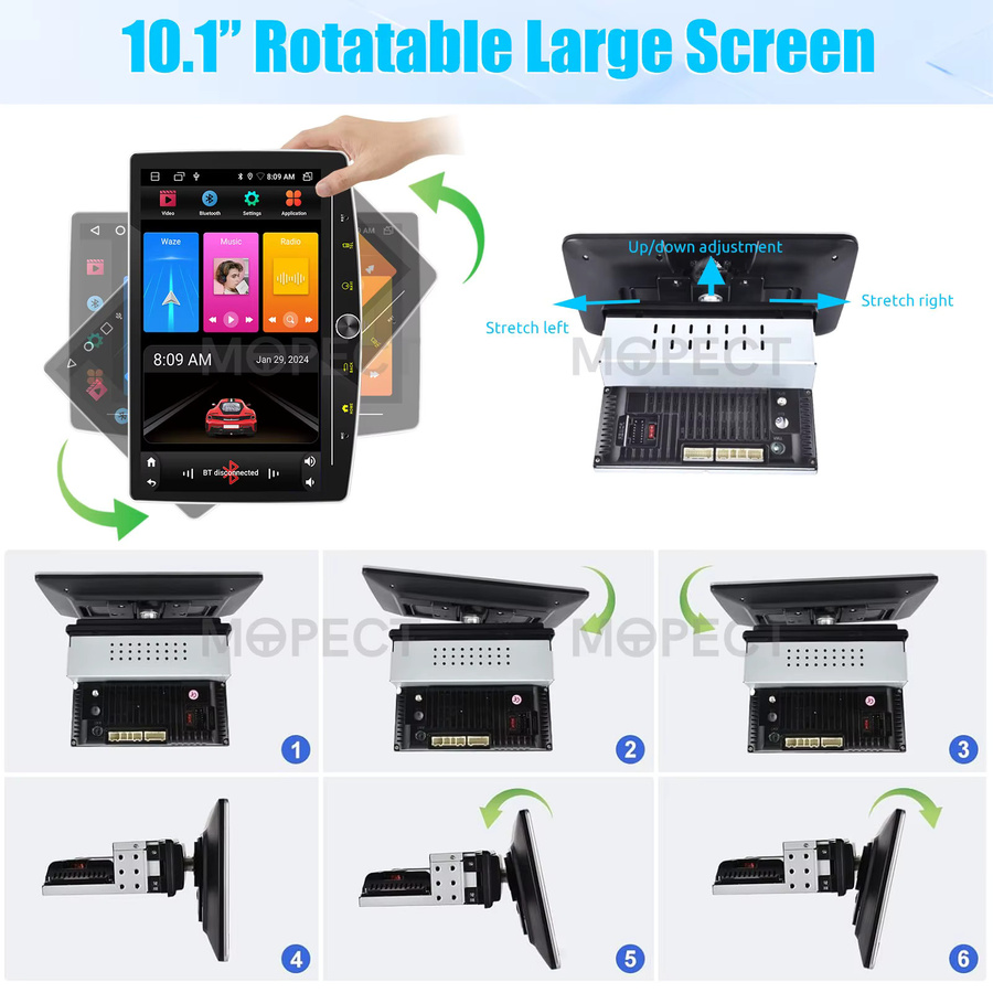 MOPECT Android 15 Autoradio mit 10,1 Zoll drehbarem Touchscreen, 4+64GB, Single-DIN, Carplay, GPS, Bluetooth, DAB & Kamera, Schwarz - Bild 2