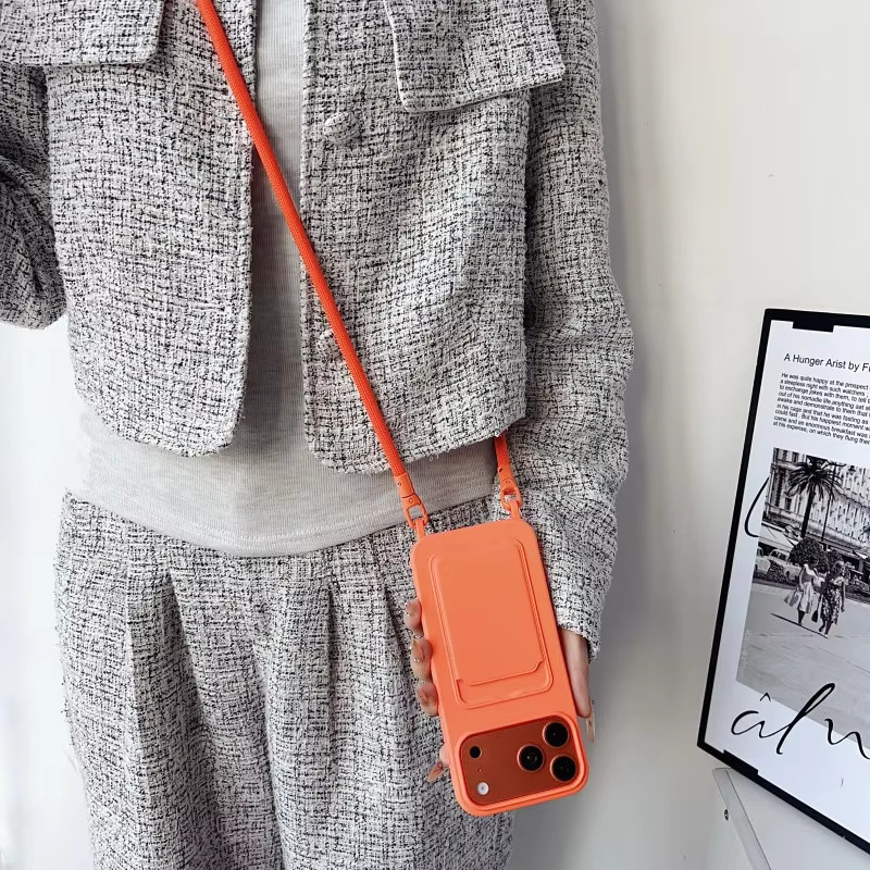 EHUIDE Crossbody Brieftaschen-Schutzhülle für iPhone mit Umhängekordel und Kartenfächern, stoßfest, Orange - Bild 3