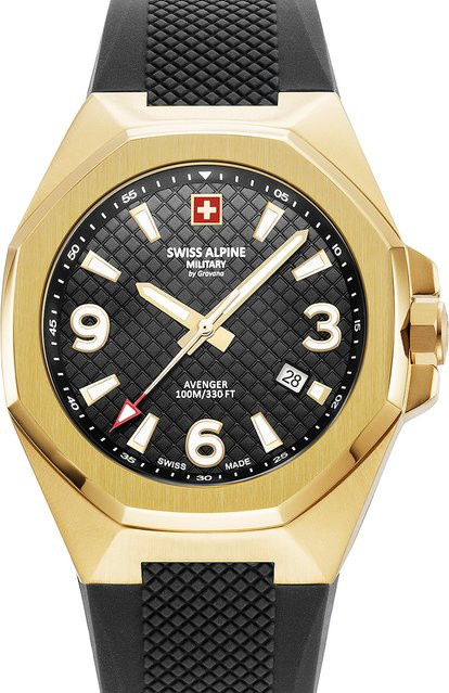 Swiss Alpine Military Herrenuhr, Quarz, Edelstahl, 42 mm, Silikon, Schwarz, 10 ATM - Bild 1