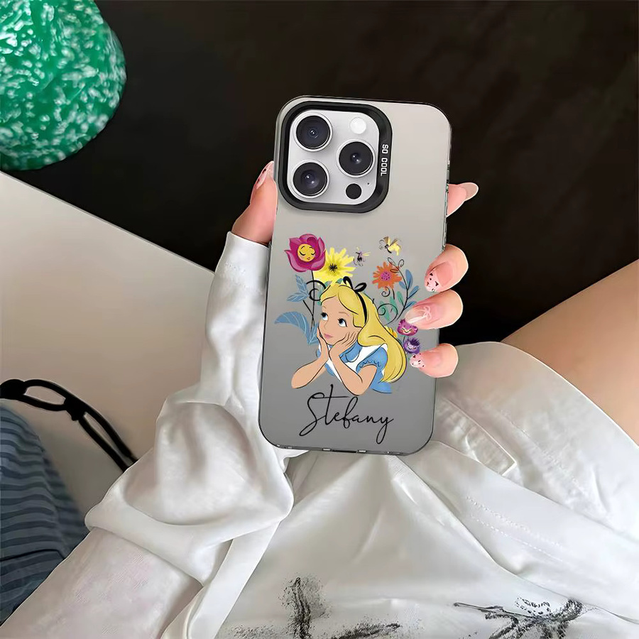 A-Alice im Wunderland Prinzessin Handyhülle für iPhone 11 bis 17 Pro Max Plus, Stoßfeste Rückseite in Silber - Bild 5