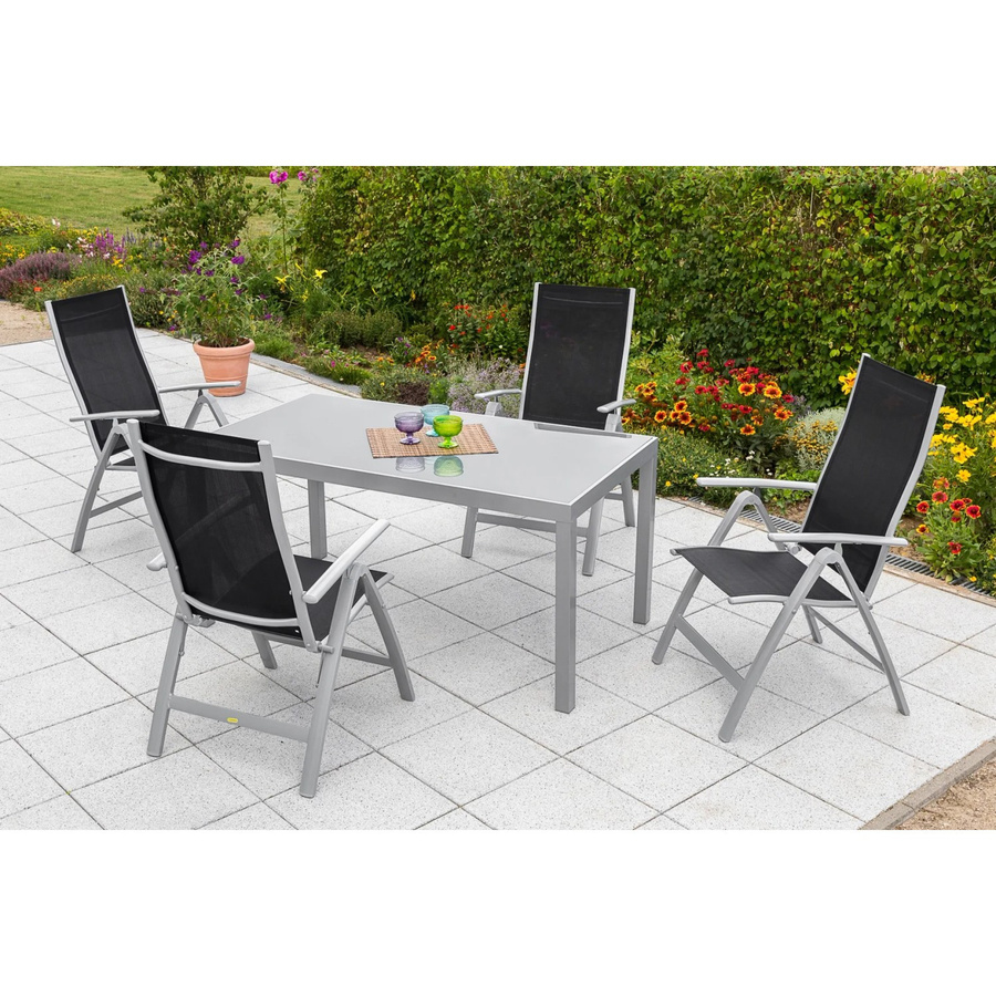 Merxx Gartenmöbelset Carrara in Schwarz mit 5-teiliger Ausstattung aus Aluminium, Textil und Sicherheitsglas - Bild 3
