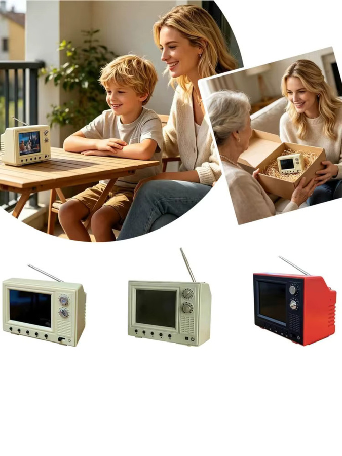 Mini-Vintage-Cartoon-Fernseher, Tragbarer Retro-Player, Rot - Bild 5
