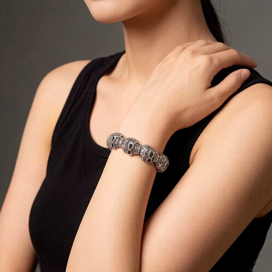 Thaddaeus Armband, Silber, Lily & Skull Punk Bead, Unisex - Bild 3