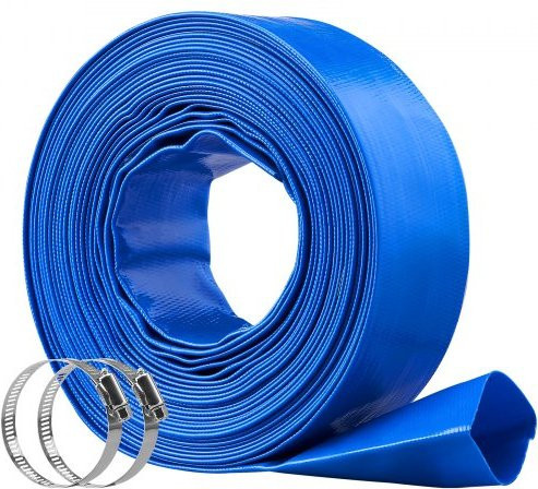 VEVOR Rückspül-Schlauch für Swimmingpools, 2 x 15,24 m, Heavy-Duty PVC Flachschlauch mit Klemmen, wetter- und bruchfest, Blau - Bild 1