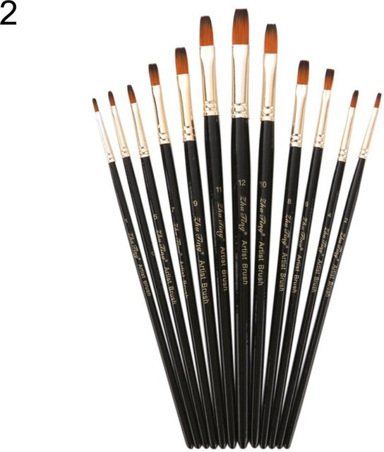 FLH 12-teiliges Set professionelle Künstlerpinsel für Acryl, Aquarell und Ölgemälde in Schwarz - Bild 1