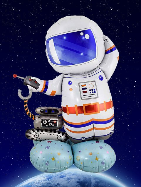 EACH PARTY 3D Spaceman Folienballon mit Standsockel für Weltraum-Mottopartys in Weiß - Bild 1