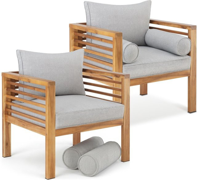 tectake Garten-Loungesessel Boka aus lasiertem Akazienholz in Braun mit Sitzpolstern, B/T/H: 72 x 63 x 64,5 cm - Bild 1