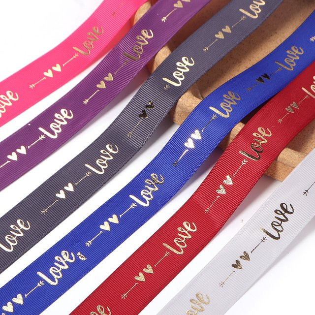 Ripsband mit LOVE-Aufdruck in Lila und Multicolour, Breite: 2,5 cm, 5 Yards pro Set - Bild 1