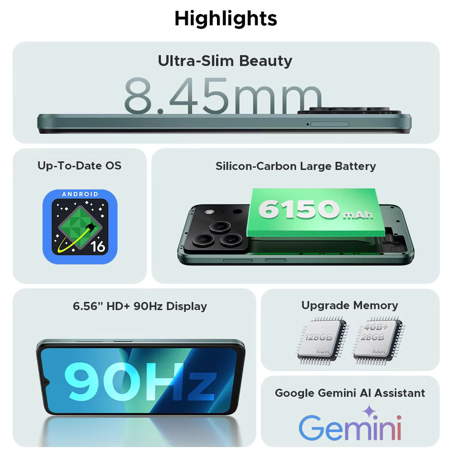 DOOGEE Note56 Pro Smartphone mit Android 16, 6,56 Zoll 90 Hz Display, 128 GB Speicher, NFC und 6150 mAh Akku, Globale Version - Bild 2