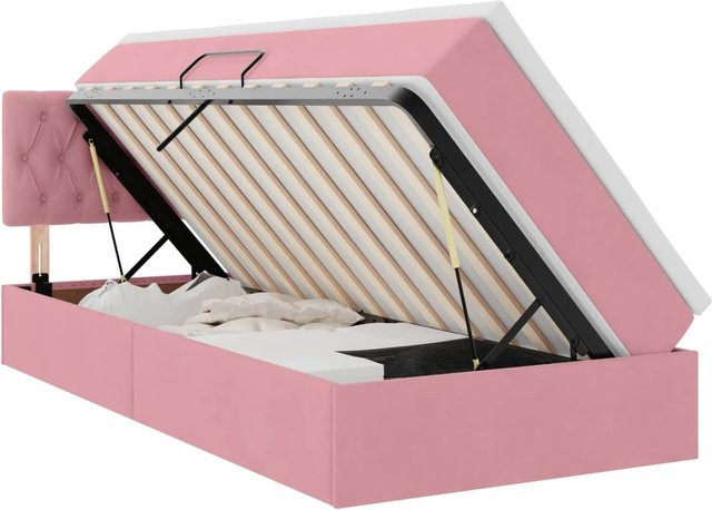 vidaXL Aufbewahrungsbett mit Matratze in Rosa aus Samt, B/T/H: 90 x 190 x 88 cm - Bild 1