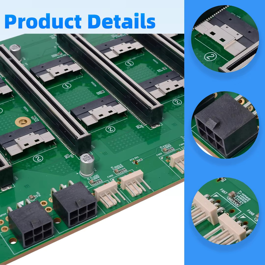 ADT-Link 8654 zu PCIe 4.0 x16 MCIO zu PCI-E 5.0 x16 Adapter-Baseplate für 8/10 Karten und 11-Slot GPU Grafikkarten in Grün - Bild 2