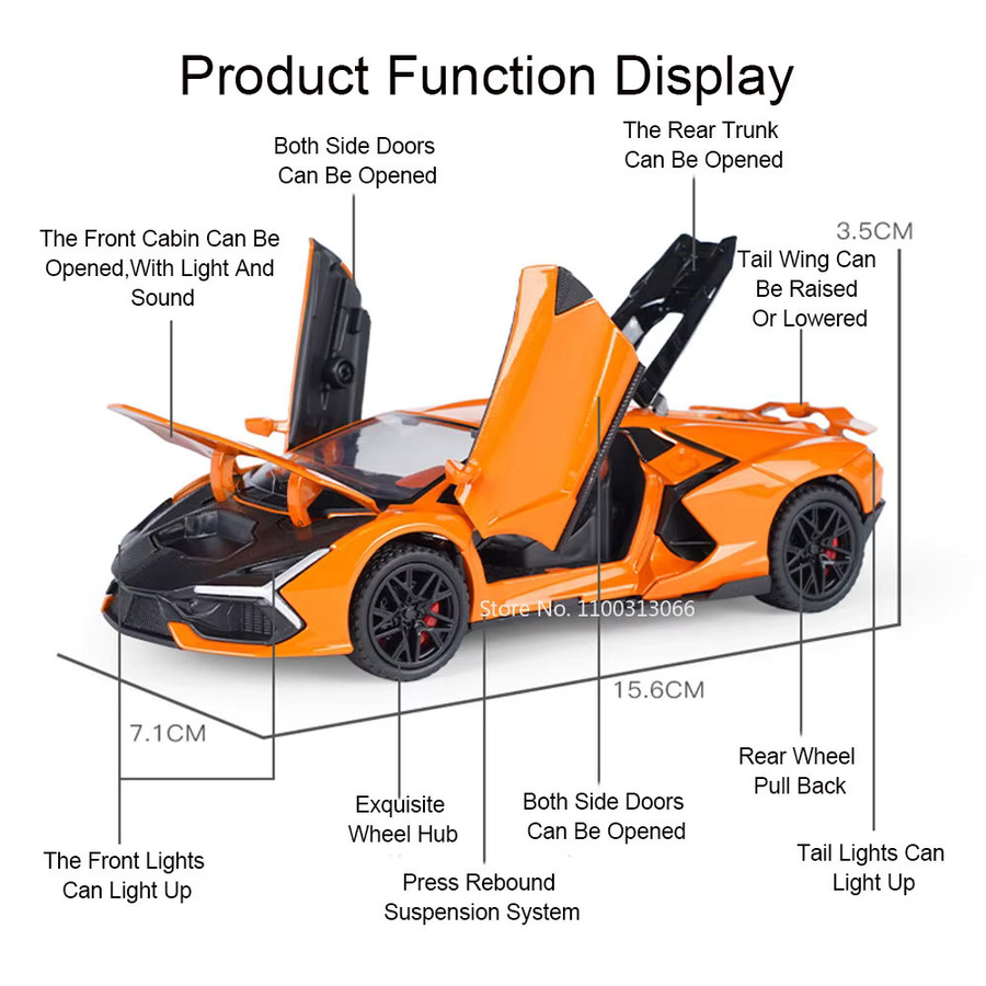 MAKEDA Aventador Autos Modell, 1:32, Metall, Rückzugsfunktion, Fahrzeuge - Bild 2
