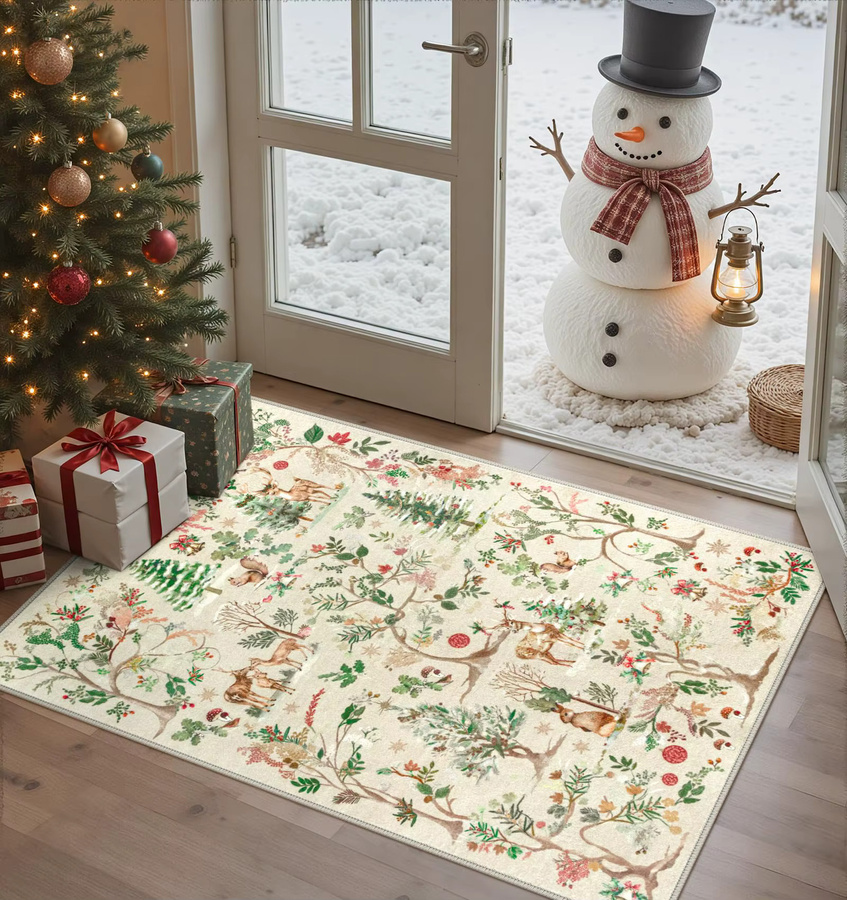 VIKAMA Weihnachtsteppich mit Hirsch- und Schneeflocken-Design, rutschfest und maschinenwaschbar, Microfaser, B/T: 60 x 40 cm - Bild 2