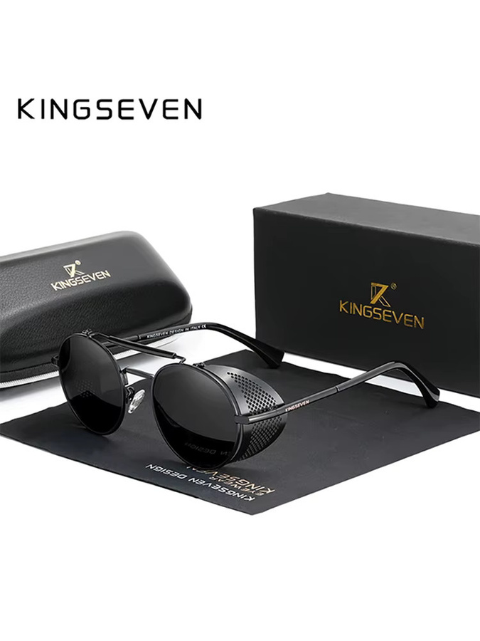 KINGSEVEN Sonnenbrille, Runde Rahmen, Vollrand, Metall, Unisex, polarisiert - Bild 5