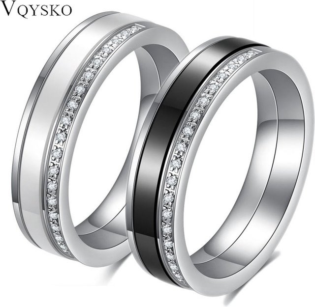 VQYSKO Ring, Keramik, Schwarz-Weiß, Diamant, Damen - Bild 1