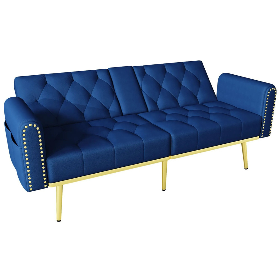 Merax Schlafsofa 2-Sitzer aus Samt mit Getränkehalter und Dekokissen in Blau, B/T/H: 175 x 73,5 x 80 cm - Bild 2