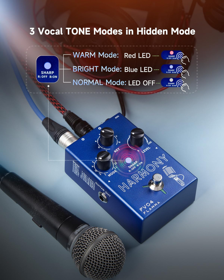 FLAMMA FV04 Harmony Vocal Processor Effektpedal in Blau mit 12 Tonhöhen und 11 Harmonien - Bild 2