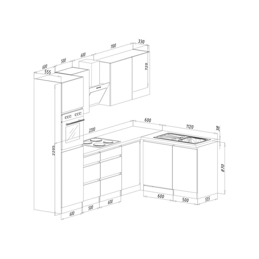 Respekta Küchenblock Premium in Grau Hochglanz mit Granit-Optik, Eckküche mit Soft-Close-Türen und Schubladen, B/H/T: 280 x 220,5 x 172 cm - Bild 2