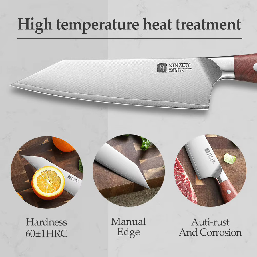 XINZUO Bunka-Messer Santoku aus 3-lagigem Verbundstahl, 15,24 cm, Silber - Bild 3