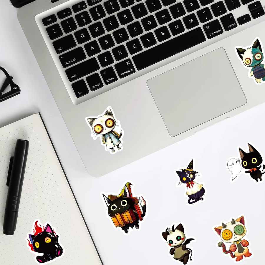 Set mit 56 oder 112 Katzen-Illustrationsaufklebern im Retro-Cartoon-Doodle-Stil, mehrfarbig, ideal für Notebook, Tablet und Skateboard - Bild 6