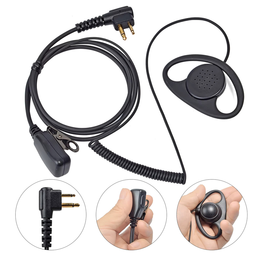 RUNUPTOP D-Ring Funk-Ohrhörer mit PPT-Mikrofon in Schwarz, In-Ear Sicherheits-Headset kompatibel mit Motorola DP1400 CP040 GP88 GP300 Walkie-Talkie - Bild 3