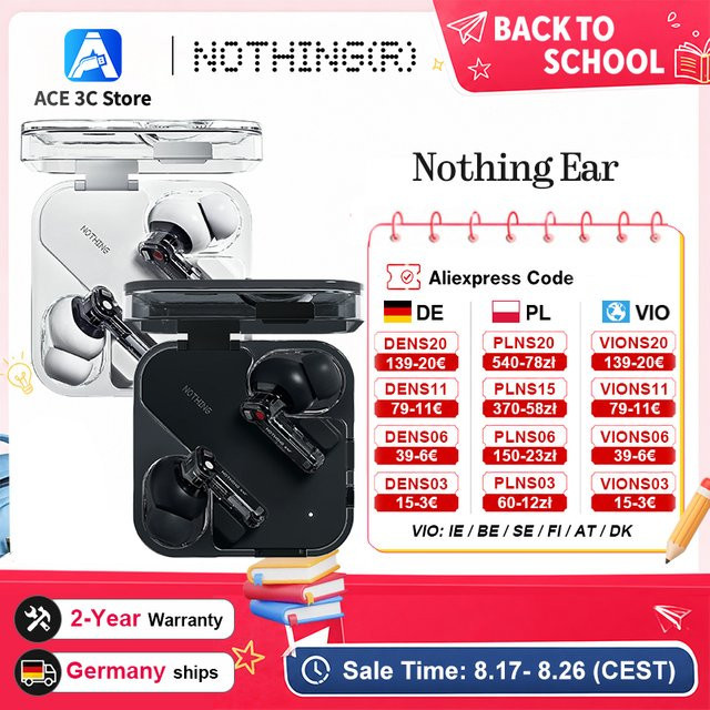 Nothing Ear In-Ear Kopfhörer mit 45dB Aktiver Geräuschunterdrückung ANC, 11mm Treiber, 24-Bit Hi-Res Audio mit LDAC & LHDC, Farbe: Schwarz - Bild 1