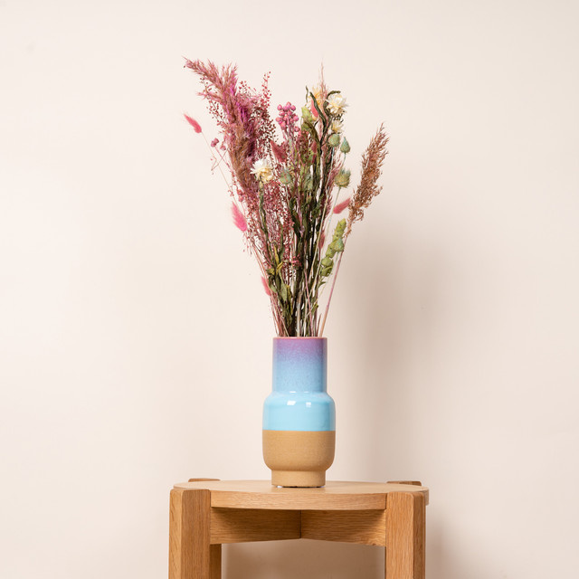 Keramikvase BLUME2000 in Flieder, Blau und Beige, Tischvase mit Reaktivglasur, Höhe: 20,0 cm, Breite: 10,0 cm, Tiefe: 1,0 cm - Bild 1