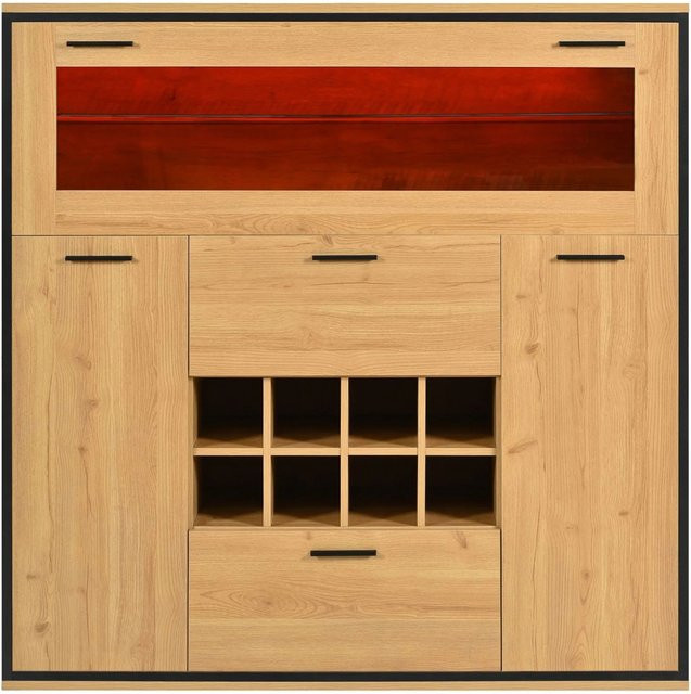 okwish Sideboard mit Weinschrank und Glasregal in Natur, modern mit integrierter Beleuchtung, B/T/H: 110 x 38 x 111 cm - Bild 1