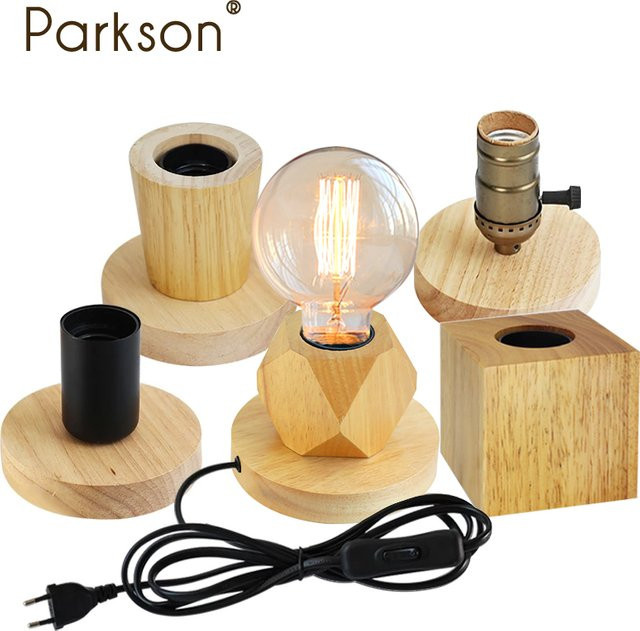 PARKSON Retro Holz Tischlampe mit E27 Fassung für Wohnzimmer, Schlafzimmer und Bar - Bild 1