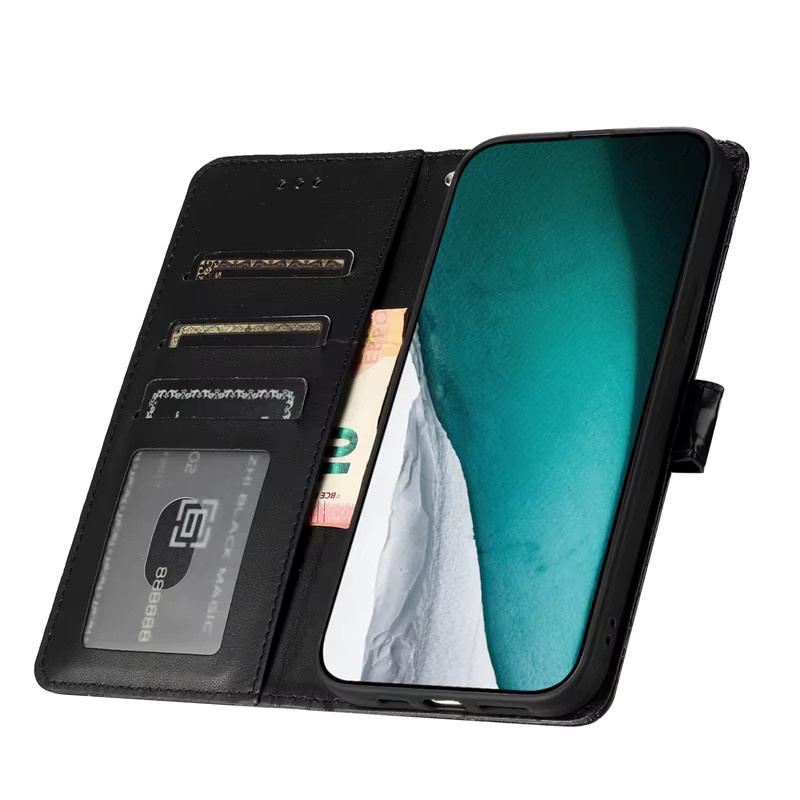 Leder Flip Wallet Kartenetui Hülle im Krokodilmuster für Apple iPhone 16 E in Blau oder Schwarz - Bild 5