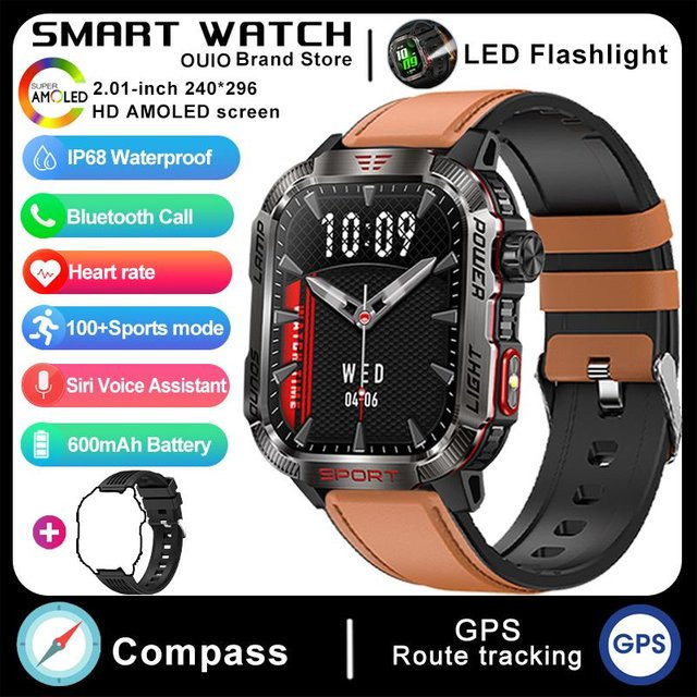 Zodvboz Smartwatch, GPS, Bluetooth, Silikon, Braun, Herren - Bild 1