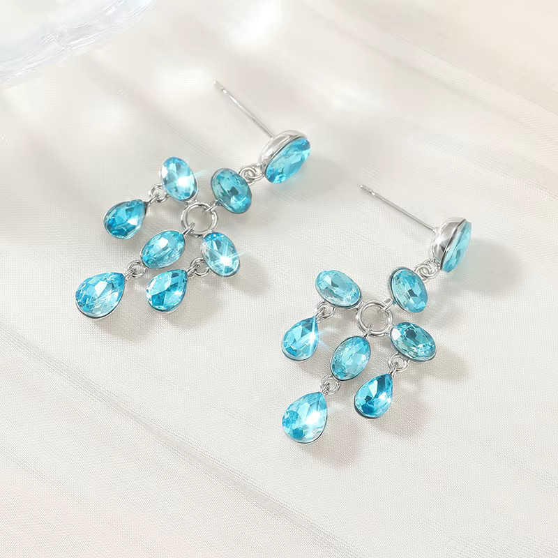 YoYo Ohrringe, Tropfenförmig, Blaue Zirkonia, Silber, Damen - Bild 2