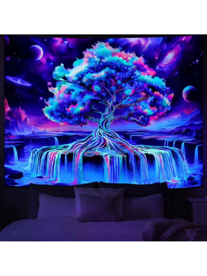 VIKAMA Fluoreszierender Baum des Lebens Wandteppich in Multicolour mit Galaxie-Weltraum-Design für dein Wohnzimmer oder Schlafzimmer - Bild 2