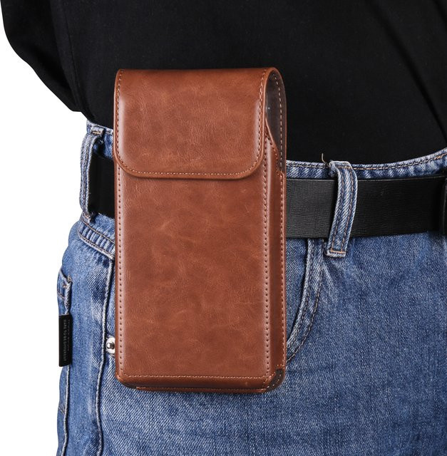 HKNR Leder Gürteltasche für iPhone als Reise-Holster in Braun - Bild 1