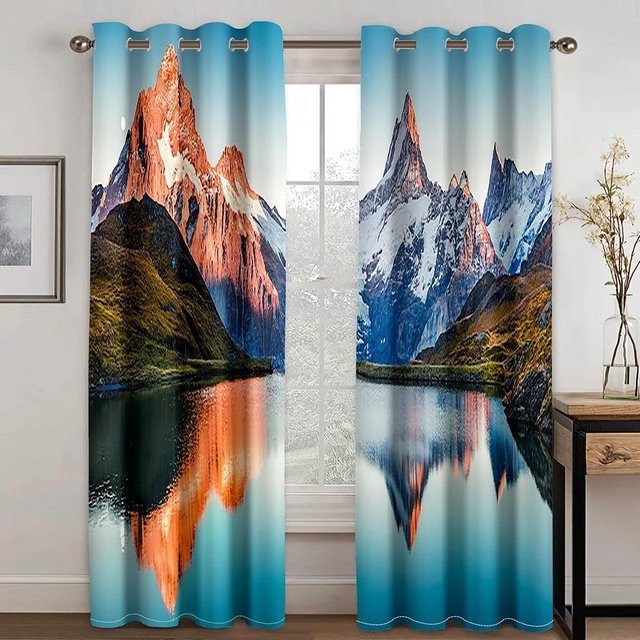 Yiran Furniture Verdunkelungsvorhänge Bergpflanzen Naturlandschaft mit Ösen, 2er-Set, Mehrfarbig, B: 55 cm, H: 120 cm - Bild 1