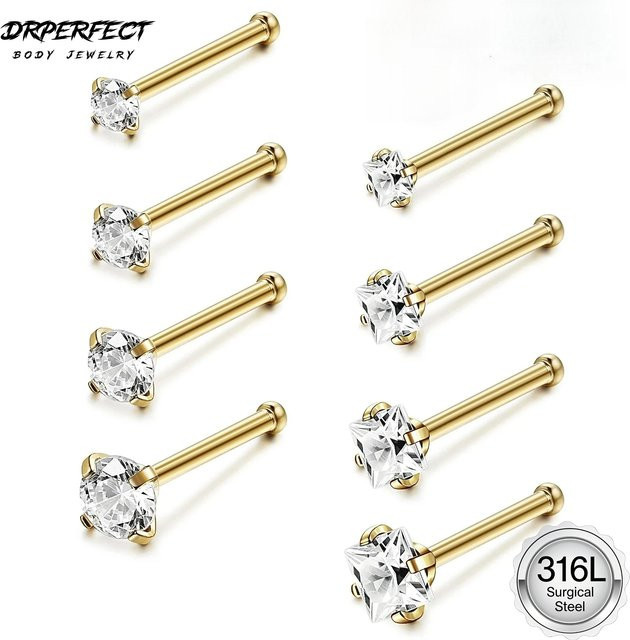 Drperfect Nasenringe, Ohrstecker, Edelstahl, Zirkonia, Damen und Herren - Bild 1
