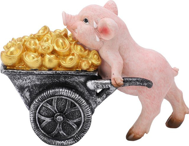 GoolRC Glücksschwein Statue als dekoratives Ornament in Beige und Pink - Bild 1