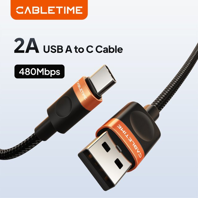 CABLETIME USB-C-Kabel in Schwarz für schnelles Laden und Datenübertragung mit 480 Mbit/s - Bild 1