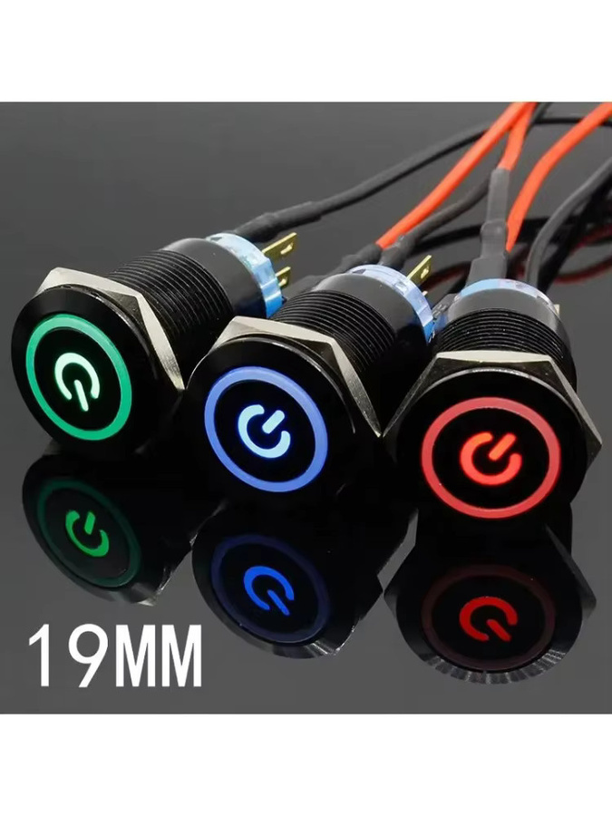 ELECAPITAL Druckknopfschalter aus Metall mit LED-Anzeige in Schwarz, 19mm, für 5V 12V 24V 220V, Momentary oder Raststeuerung - Bild 3