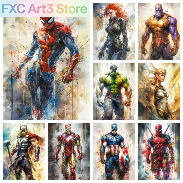 Kayou Marvel Leinwandgemälde mit Spider-Man, Iron Man und Deadpool als rahmenloses Kunstposter in Multicolour - Bild 1