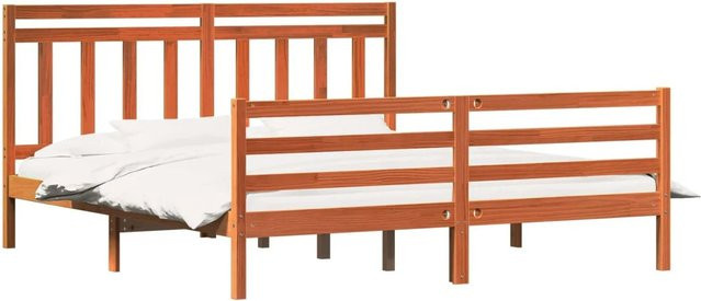 vidaXL Bettrahmen mit Kopfteil aus Kiefernholz in Wachsbraun, B/T/H: 180 x 200 x 185,5 cm - Bild 1
