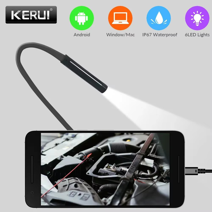 KERUI Industrielle Endoskopkamera mit Licht und USB-C Anschluss, wasserdichte Inspektionskamera IP67 in Schwarz für Android-Handy und PC - Bild 3