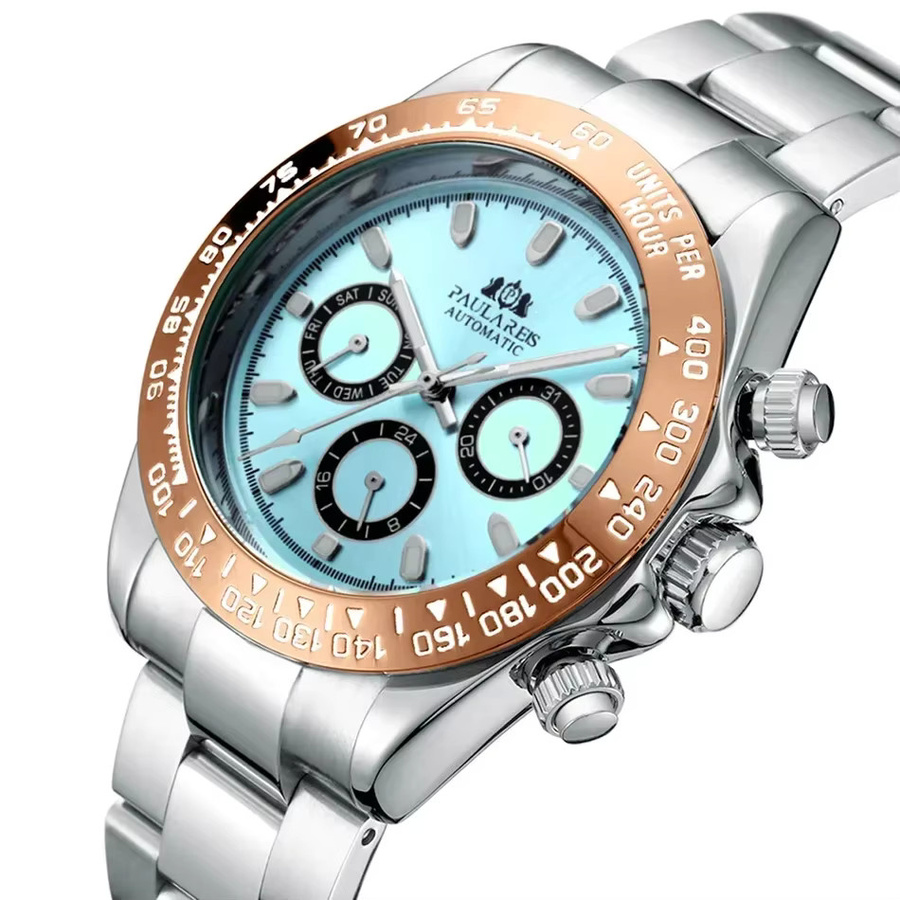 PAULAREIS P Armbanduhr Automatik, Edelstahl, Gold, Blau, Herren - Bild 2