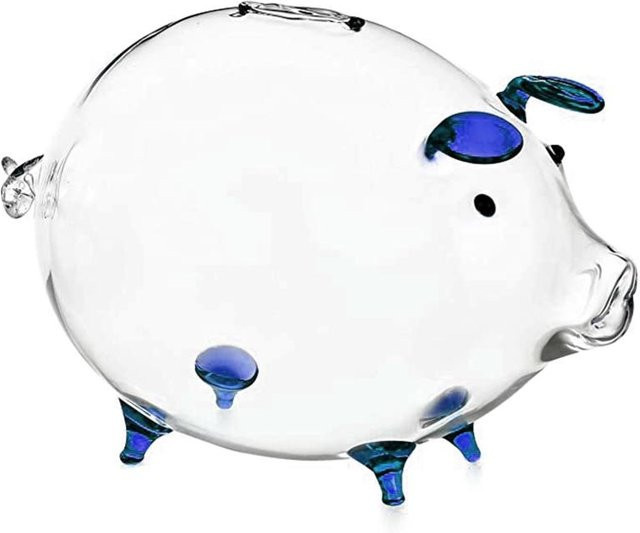 Niedliches Sparschwein aus Glas in transparentem Design mit Schwein-Motiv für Kinder und Geburtstage, Höhe: 18,0 cm, Breite: 12,0 cm - Bild 1
